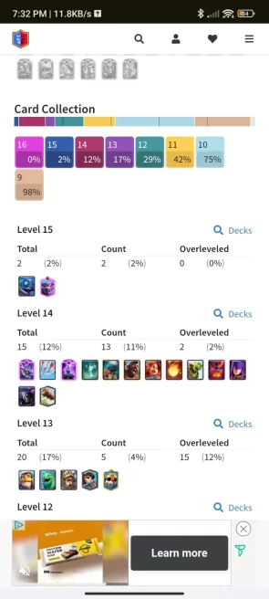 4 YR OLD CR, 10060 TROPHY, [2 - Level 15], [13 - Level 14], 6 EVO, 27 RARE EMOTE, 2 TOWER , 88 BADGES, 34 FRAMES, 20 DECOR , ARENA 25 , LEVEL 46