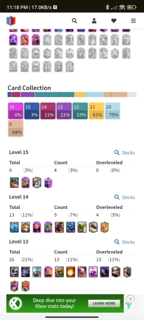 4 YR OLD CR, 9711 TROPHY, [4 - Level 15], [9 - Level 14], 1 HERO ,14 EVO, 48 RARE EMOTE, 6 TOWER , 124 BADGES, 73 FRAMES, 58 DECOR , ARENA 24
