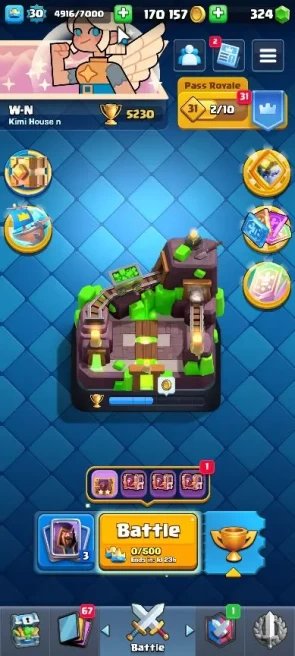 Lvl 30|Trophy 5230|KTL 11|Limited Skin|Card 107|1 Hero,6 EVO,15 Legend,33 Epic,30 Rare,29 Common|Take Email(CR1301)