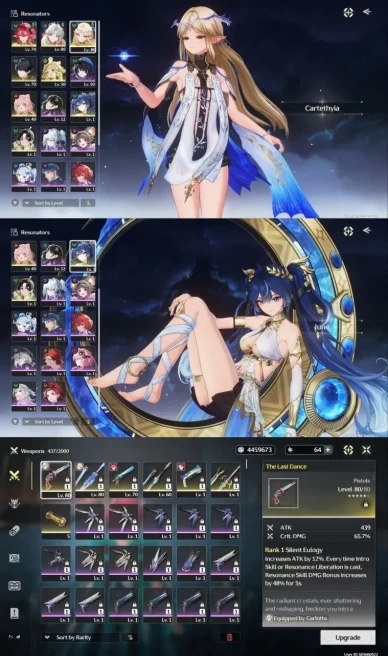 All Platform - EU - Union51 - 20 Character 8 5'Star - 6 Weapon 5'Star - Cartethyia - Cioccona - Iuno - Carlotta - Verina - Code1073