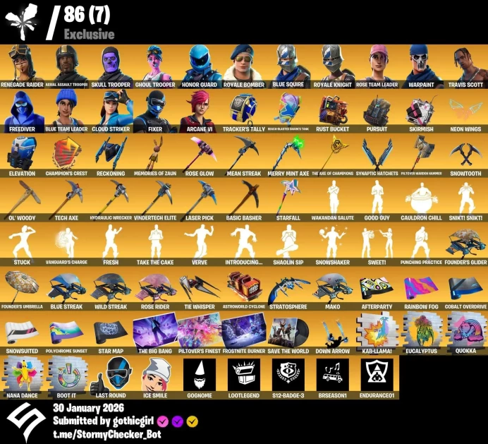 315 Skins | Quad | OG Renegade Raider | OG Aerial Assault Trooper | OG Ghoul Trooper | OG Skull Trooper | Honor Guard | Travis Scott | Minty |