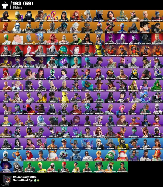 Full Access | 193 skins | IKONIK | Lina Scorch | Subzero Cryptic | Dummy Supreme | Mizuki | Backlash | Sentinel | Optimus Prime | Drift |