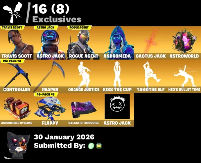 Full Access | 92 skins | Travis Scott | Astro Jack | Katalina | Rogue Agent | Andromeda | Fusion | The Prisoner | Zeus | Vendetta | 0 VB