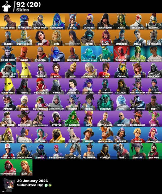 Full Access | 92 skins | Travis Scott | Astro Jack | Katalina | Rogue Agent | Andromeda | Fusion | The Prisoner | Zeus | Vendetta | 0 VB