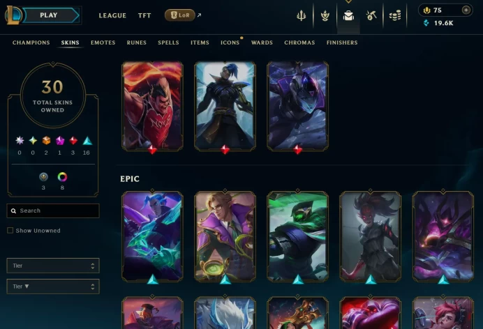 [EUW] S16 - SPLIT 1 - Gold 4 - 1 win 0 lose - 19.7K BE - 30 Skins -Handmade - Ranked Ready