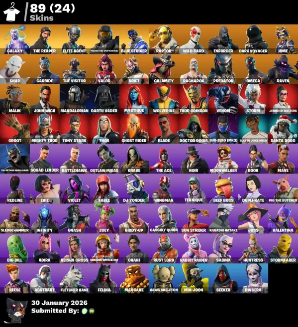 Full Access | 89 skins | Galaxy | The Reaper | Elite Agent | Master Chief (Matte Black) | Blue Striker | Predator | Hime | Malik | Carbide