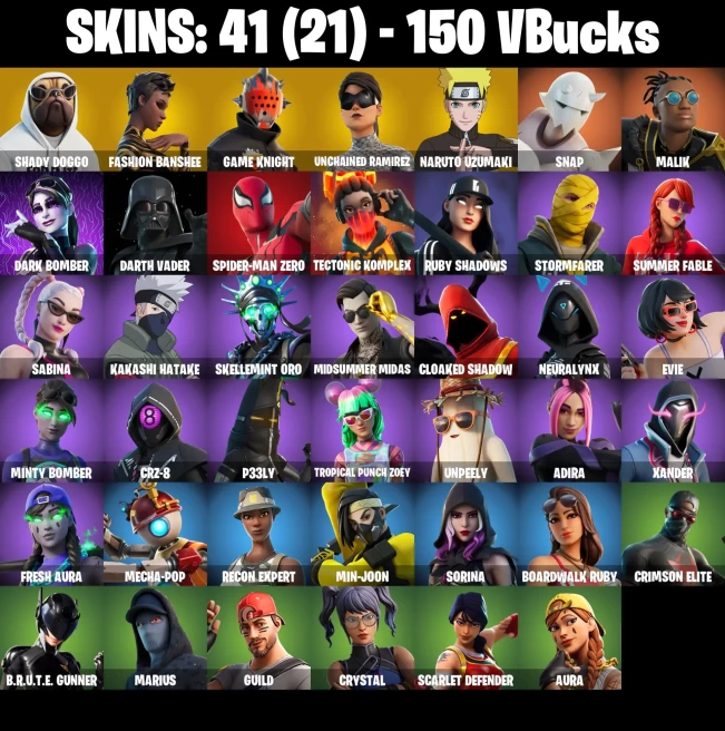 [PC/PSN/XBOX] 41 skins | Shady Doggo | Fashion Banshee | Game Knight | Unchained Ramirez | Naruto Uzumaki | Snap | Malik | Dark Bomber | Darth V