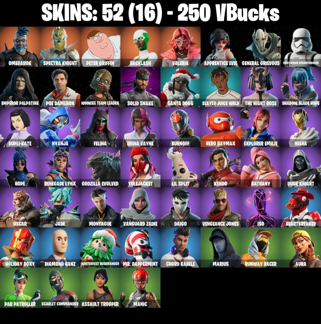 [PC/XBOX] 52 skins | Omegarok | Spectra Knight | Peter Griffin | Backlash | Valeria | Apprentice Evie | General Grievous | First Order Stormtroo