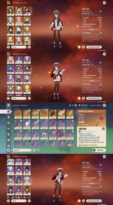 All Platform - EU - AR59 - 59 Character 18 5'Star - 7 Weapon 5'Star - Arlecchino - Fruina - Varesa - Hu Tao Skin - Chasca - Code1089