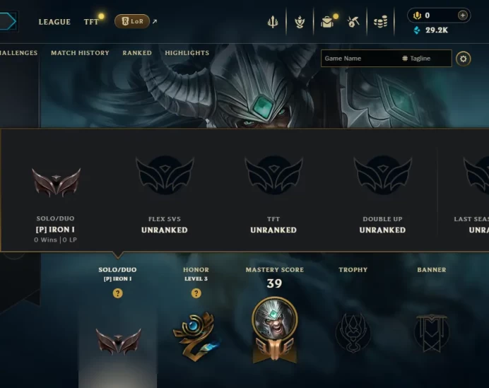 EUW SEASON 16// Iron 1 placement // stuck Low MMR ( 0W ⸱ 1L ) // 29K BE // Changeable ID // Full Access // Instant Delivery // # EUW iron 1