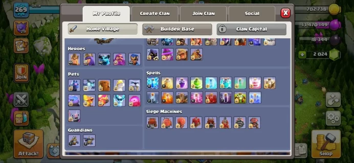 Th_18(XP 269)(2 HEROS MAX)(90 WALLS MAX)(2 K GEM& 303 L.M)(20 EQUIPMENT EPIC MAX)(ALL THINGS MAX)(LIFTIME WARANTY)