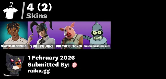 [PC/PSN/XBOX] 4 skins | Slayer Juice WRLD | Yuki Yubari | Pig the Butcher | Bender Bending Rodríguez | Spectra Protector | Nemesis Box