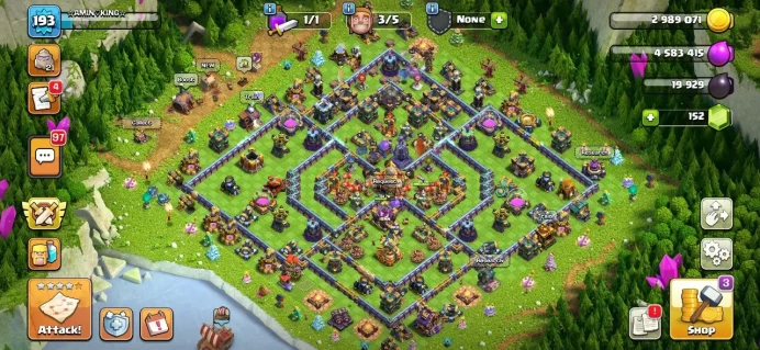 TH 16, 7 Equipment Epic, TH 15 Almost Max, 4 Hero Skib, Wall Max, Defense Max Change Name 500Gem