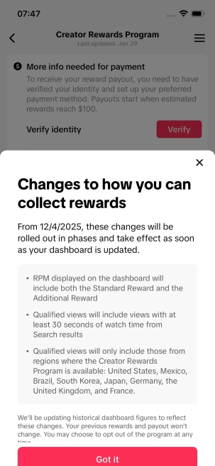 France Monetized Account/ 10K Followers+100K Likes/ Creator Rewards Program Activated/ Live Stream/ Full Access