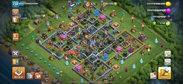 Th 18 max/Hero(100.100.70.49.50) wall 15.16/ Defend max level 238/2000 gem/1000 medal league/1 skin map/Lifetime warranty(C2122)