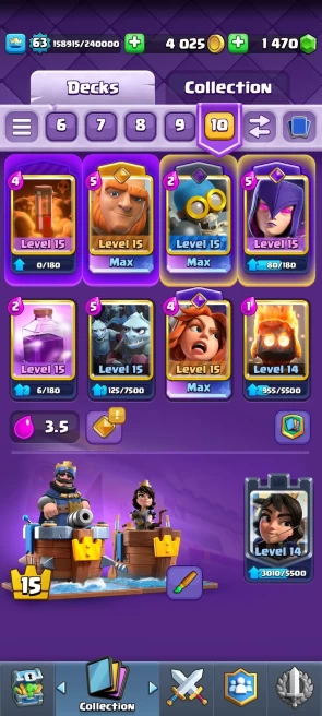 Level 63/56 card max(5 elite)5 card max/1470 gem/10k cup/Lifetime warranty(C2128)