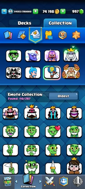 Level 65/ 77 card max(22 elite )3 card 16/74 k gold/4 skin towers/10 k cup/Lifetime warranty(C2123)