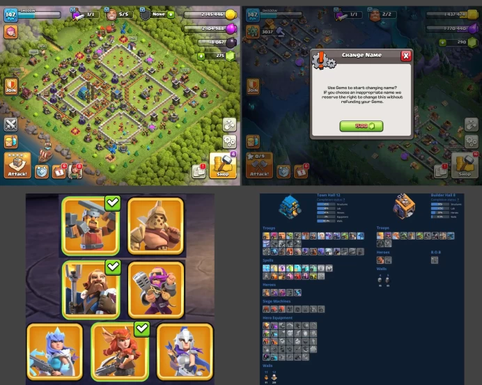 ■TH:12 (+50%) ■Heroes: K47 Q50 P20 W17 ■Skins:7 ■BH:8 ■Full Access ■Instant Delivery ■A4734