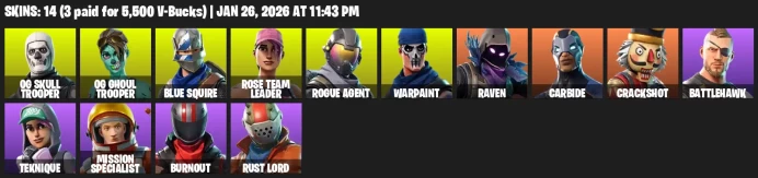 14 Skins | OG Skull Trooper | OG Ghoul Trooper | Blue Squire | OG STW | Take The L | 2100 VB