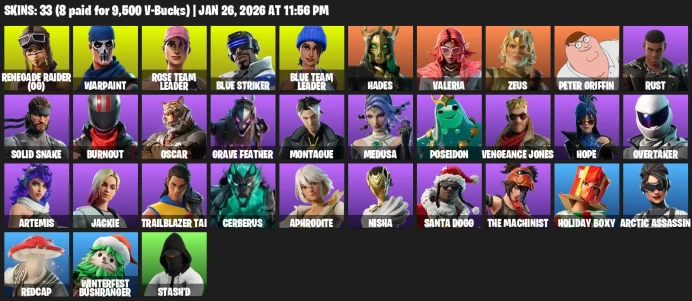 33 skins | OG Renegade Raider | OG STW | 2150 VB