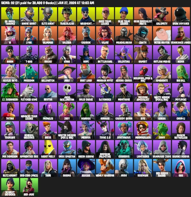 92 Skins | OG Ghoul Trooper | Take The L | Rogue Agent | Elite Agent | Trailblazer |