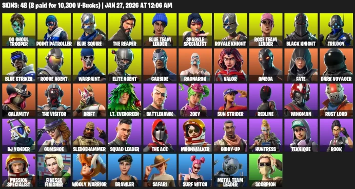 48 Skins | Cur 1 | OG Ghoul Trooper | Black Knight | Sparkle Specialist | 2x Knights | The Reaper | Floss | Take The L