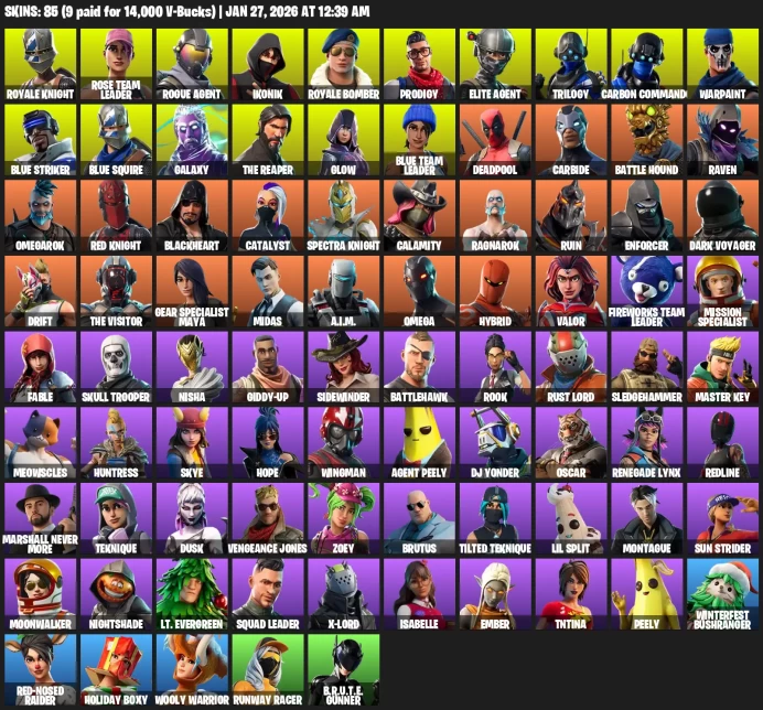 85 skins | IKONIK + Galaxy + Royale Knight + The Reaper + Glow |