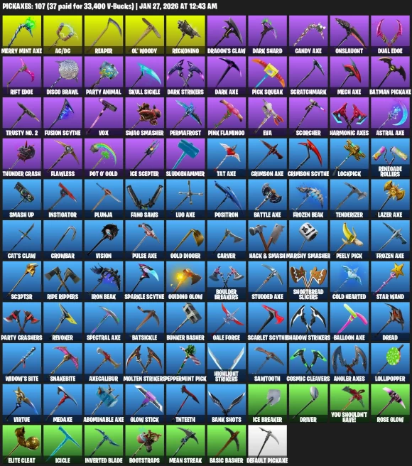 177 skins | Wonder + IKONIK + Black Knight + Merry Mint Axe |