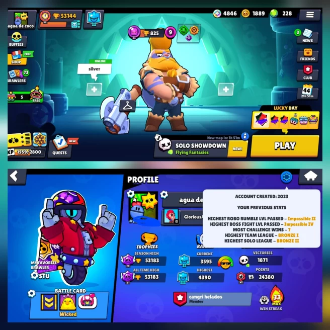 53.1K TROPHY, 98/98 BRAWLERS, 15 HYPERCHARGED, 1 MAXED BRAWLERS, 240 SKINS[ 6 MYTHIC], 506 PINS, 268 PLAYER ICON, 146 SPRAY AND LIFETIME WARRANT