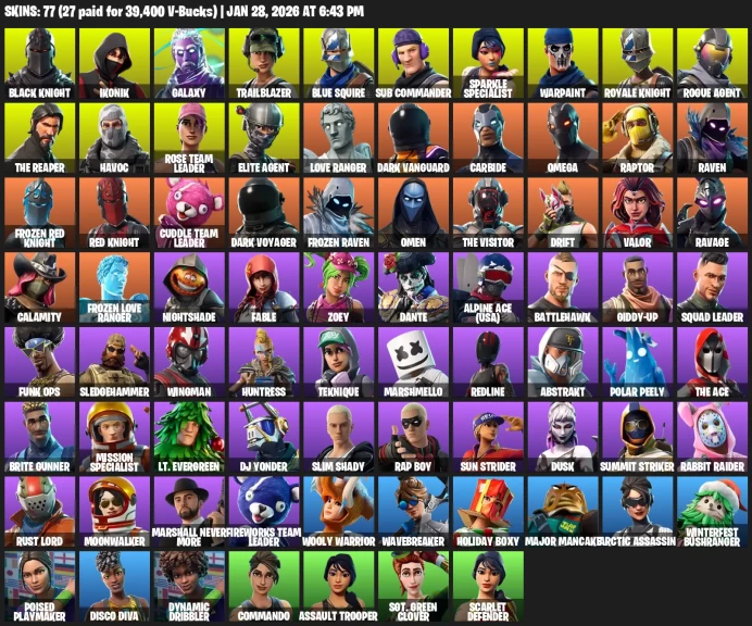 77 Skins + Black knight + Ikonik + Galaxy + OG Stw (Ultimate edition )