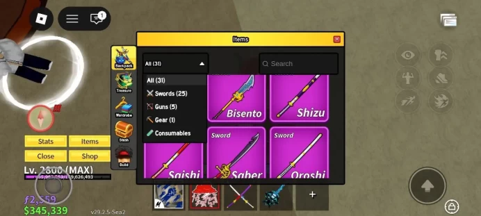 Global - Level 2800 - Money 345K - Swords 25 - Guns 5 - Fruits 23 - Code1085