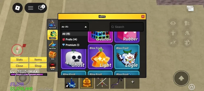 Global - Level 2800 - Money 2926446 - Swords 25 - Guns 12 - Fruits 14 - Code1098