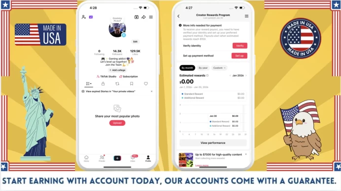 US Monetized Creator Rewards Program Account | 14k Real Followers & 129k Likes | Real screenshots + Full Access + Account in Good Standing