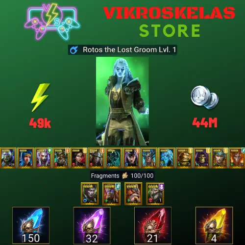 Starter with Rotos + Shards : 150 Ancient, 32 Void, 21 Primal, 4 Sacred | Ninja + 16 Login Legendary | Mine max