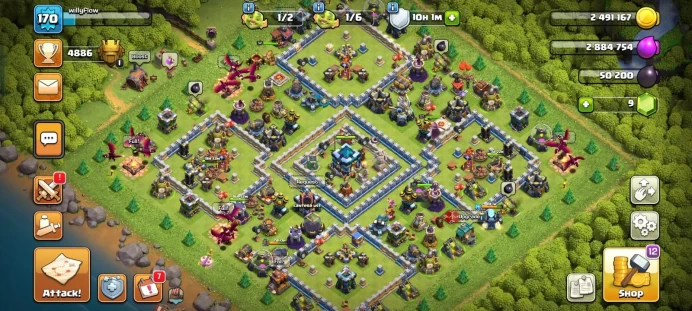 SEMI MAX TH13, WHITE AND BLUE WALLS, GOOD HEROES AND TROOPS LEVEL WITH EQUIPMENTS AND FREE NAME CHANGE