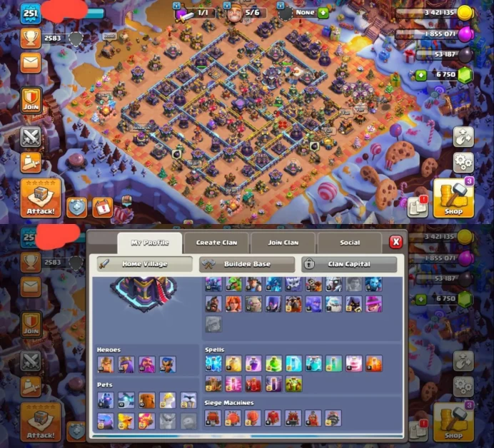 #A47 FULLY STACKED | TH15 ALMOST MAX | 3900+ WAR STARS | GOOD STATS | 2400+ MEDALS | 6k+ GEMS | 50  SKINS | 251 XP LVL | GOOD DECORATION | 