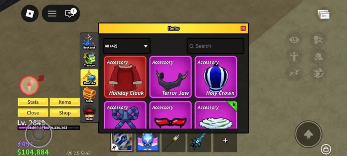 Global - Level 2649 - Money 104K - Swords 32 - Guns 13 - Fruits 14 - Code1108