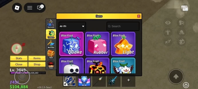 Global - Level 2649 - Money 104K - Swords 32 - Guns 13 - Fruits 14 - Code1108
