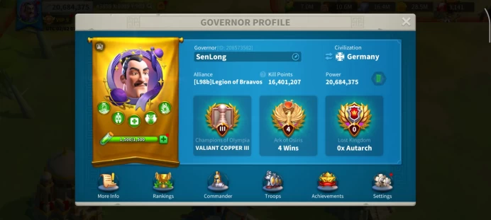 20M Power - Ready to Migrate to KD in Offseason Season 2 - Pyrrhus 5541, YSG 5221, Cao Cao 5221 - 586M RSS, 87 Days S U - Free Farm Account #397