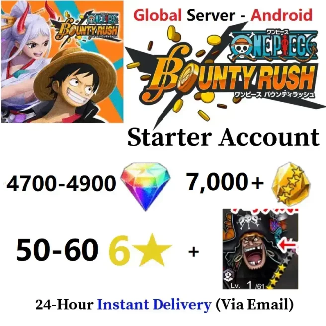 [Global - Android] 4700-4900 Rainbow Diamonds + 7000+ Gold Fragments + EX Blackbeard V2 + 50-60 6 Star Character - Starter Accounts