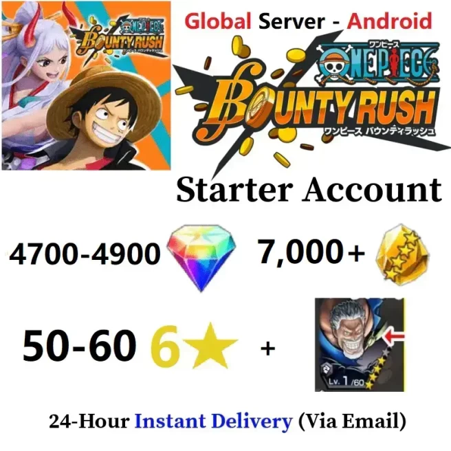 [Global - Android] 4700-4900 Rainbow Diamonds + 7000+ Gold Fragments + EX Garp + 50-60 6 Star Character - Starter Accounts