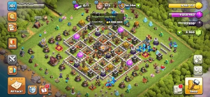 TH 11 Full Max, 8 Equipment Epic, Free Change Name, Magic item, Defense Max, Wall Max, Hero Max