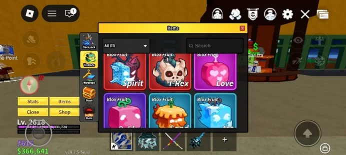 iOS/Android - Global - Level 2618 - Money 366K - Swords 24 - Guns 11 - Fruits 9 - Code1118