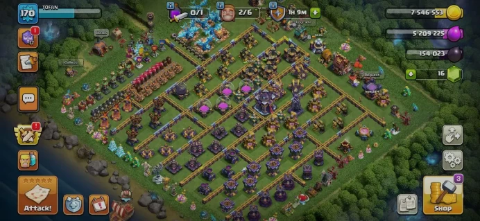 TH 17 Full Max, 7 Equipment Epic 2 Lv 27, Wall Full Max, Defense Max, Hero Max, 4 Hero Skin, Magic Items