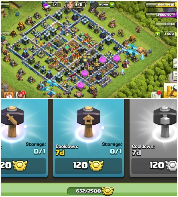 [Instant Mail Change Protection Reset Possible]||Th14 Stacked||Heros:63-65-43-50-17||632 Cwl Medals||6th Bh||2600 Gems|Exp:222