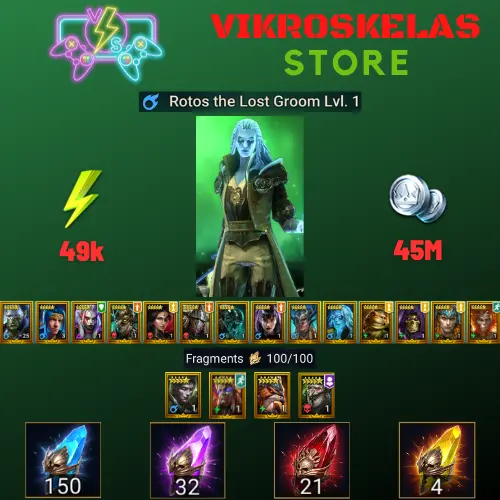 Starter with Rotos + Shards : 150 Ancient, 32 Void, 21 Primal, 4 Sacred | Ninja + 16 Login Legendary | Mine max