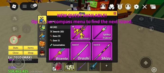 Global - Level 2800 - Money 14461425 - Swords 30 - Guns 11 - Fruits 29 - Code1129