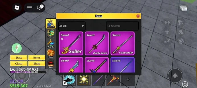 Global - Level 2800 - Money 515K - Swords 16 - Guns 4 - Fruits 11 - Code1133