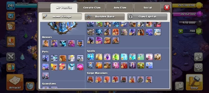 TH 18 (full max Th17), 11 Equipment Epic, Hero Max, Wall Max, Defense max , Lifetime Warranty