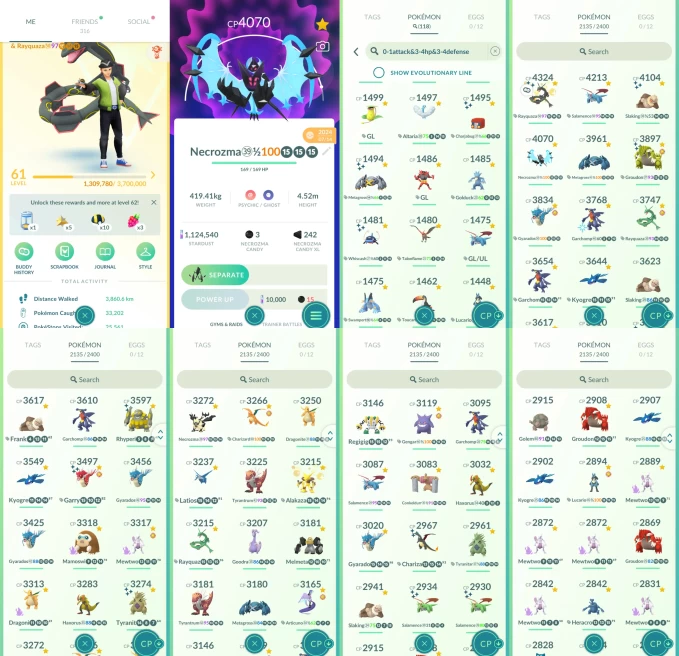 AC1273 -lv 61 Instinct | x43 3000CP | x322 2000CP | x163 Legendary | x440 shiny | x50 100IV | pvp prepared | Mewtwo Articuno Moltres galar Necro